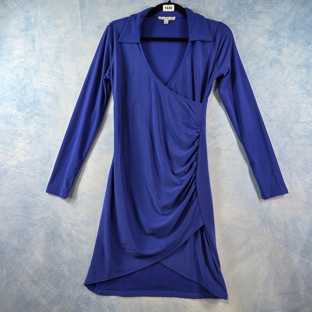 Haute Monde Womens Royal Blue Faux Wrap Long Sleeve‎ Ruched Bodycon Dress Medium